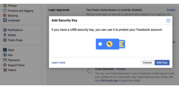 facebook security key