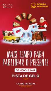 Pai Natal no Fórum Montijo com patins para pista de gelo