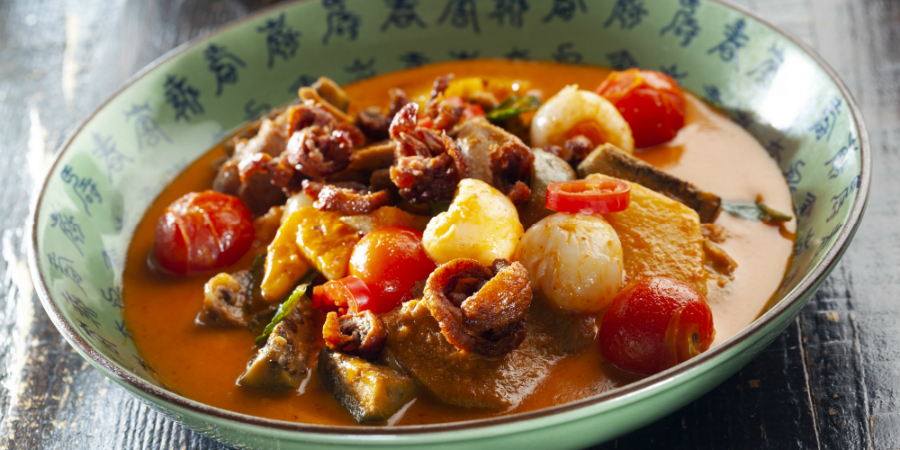 Caril Vermelho com Pato Líchia Ananás e Tomate_boa bao