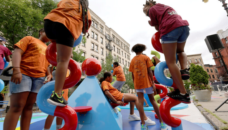 Fly Away Isles – a new play installaton inspired by local children and created by Hebru Brantley and the LEGO Group is unveiled in West Harlem on the company’s 90th anniversary (1)