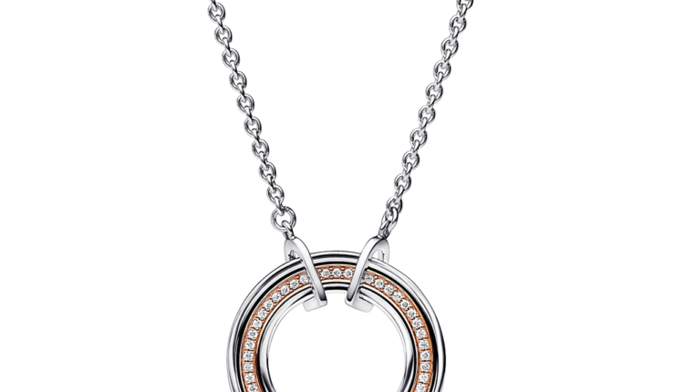 Colar Pandora Signature Two-tone Logo and Pavé Necklace em prata 925, liga com revestimento ouro rosa 14k e zirconias, 129euros_382772C01