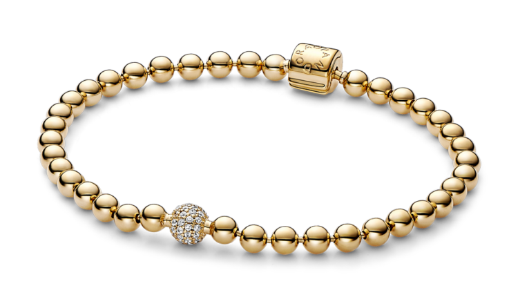 Pulseira Pandora Beads & Pavé Bracelet em liga com revestimento ouro 14k e zirconias, 199euros_ 568342C01