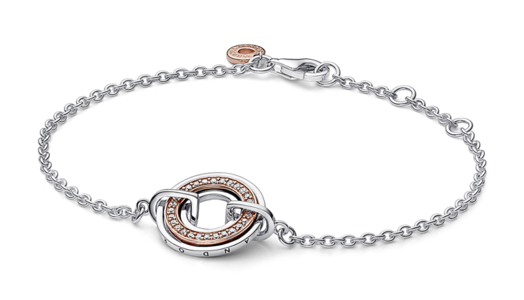 Pulseira Pandora Signature Two-tone Logo & Pavé Chain Bracelet em prata 925 e zirconias, 79euros_582741C01