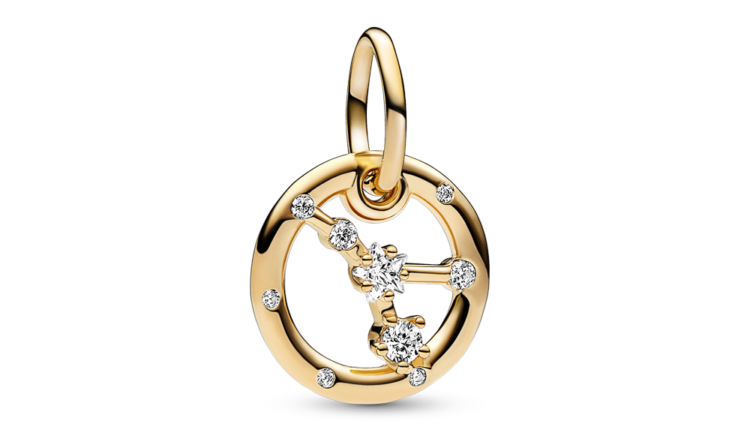 Conta pendente Pandora Cancer Zodiac Dangle Charm em liga com revestimento de ouro 14k e zirconias, 59euros_762708C01