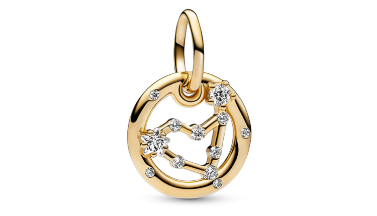 Conta pendente Pandora Capricorn Zodiac Dangle Charm em liga com revestimento de ouro 14k e zirconias, 59euros_762720C01