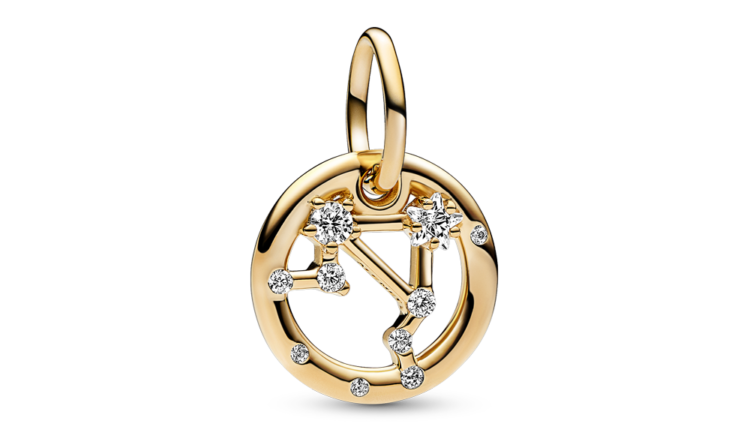 Conta pendente Pandora Libra Zodiac Dangle Charm em liga com revestimento de ouro 14k e zirconias, 59euros_762712C01