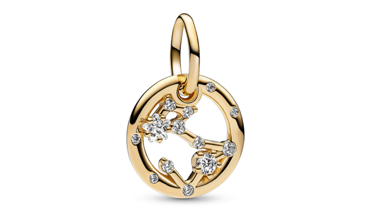 Conta pendente Pandora Pisces Zodiac Dangle Charm em liga com revestimento de ouro 14k e zirconias, 59euros_762724C01