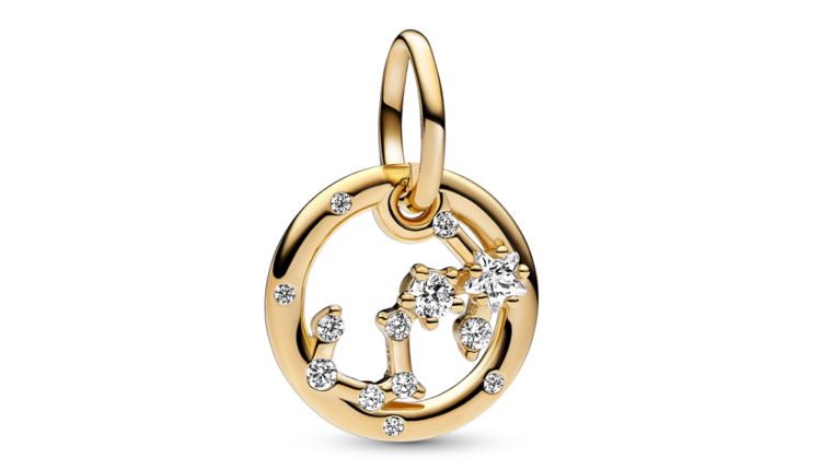 Conta pendente Pandora Scorpio Zodiac Dangle Charm em liga com revestimento de ouro 14k e zirconias, 59euros_762710C01