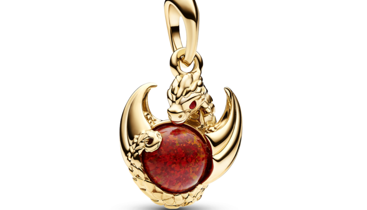 Conta pendente Pendente Pandora Game of Thrones Dragon Fire em liga com revestimento de ouro 14k, opala criada em laboratorio e cristais man made, 49euros_762972C01