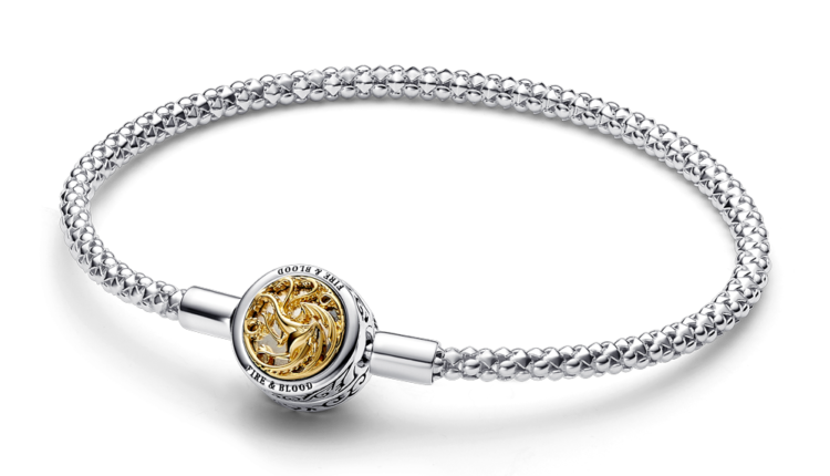 Pulseira Pandora Game of Thrones House Sigil Clasp Pandora Moments Studded Chain em prata 925 e liga com revestimento de ouro 14k, 89euros_562964C00