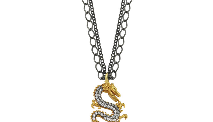 MINI DRAGON DOUBLE CHAIN NECKLACE CRYSTAL-D1