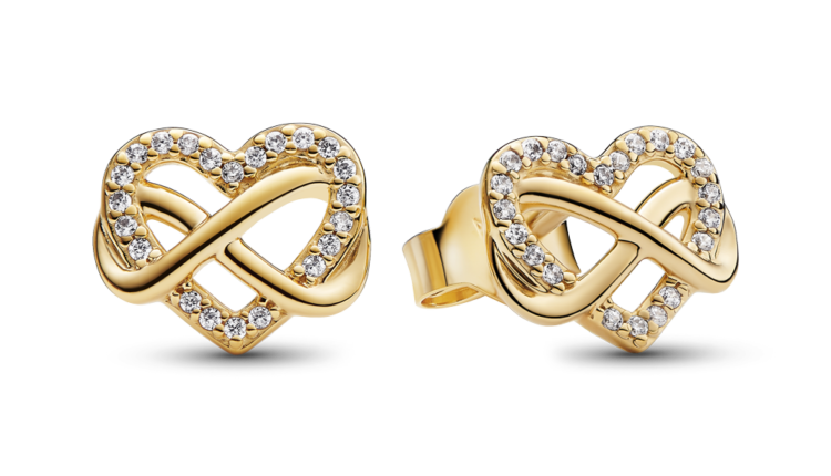 Brincos Pandora Sparkling Infinity Heart em liga com revestimento de ouro 14K e zircónias_79euros_262667C01