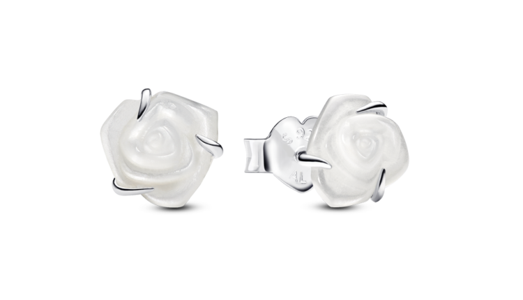 Brincos Pandora White Rose Stud Earrings in Bloom em Prata 925 e madreperola man-made em bioresina_39euros_  293209C01