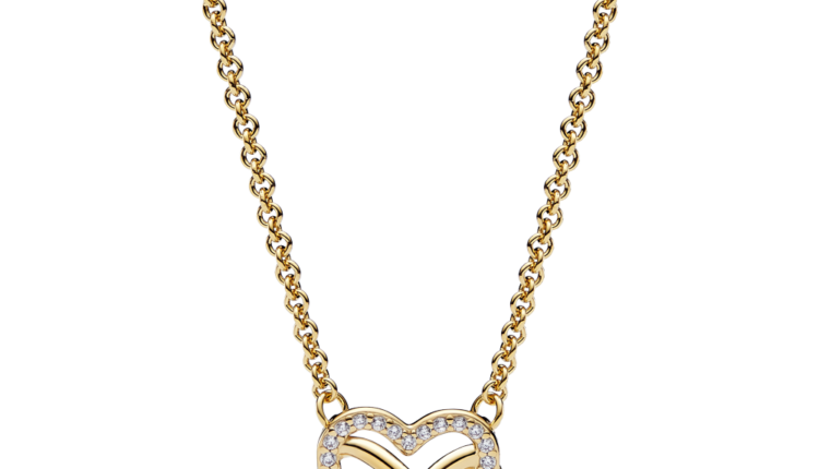 Colar Pandora Sparkling Infinity Heart Collier Necklace em liga com revestimento de ouro 14K e zirconias_129euros_362666C01