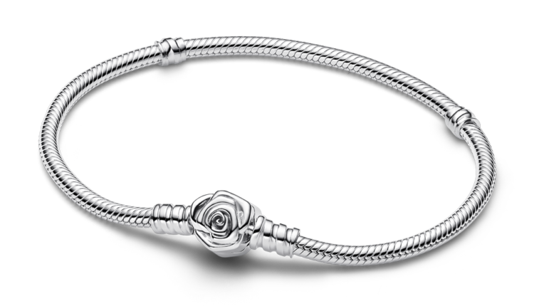 Pulseira Pandora Pandora Moments Rose in Bloom Clasp Snake Chain Bracelet em Prata 925_69euros_ 593211C00