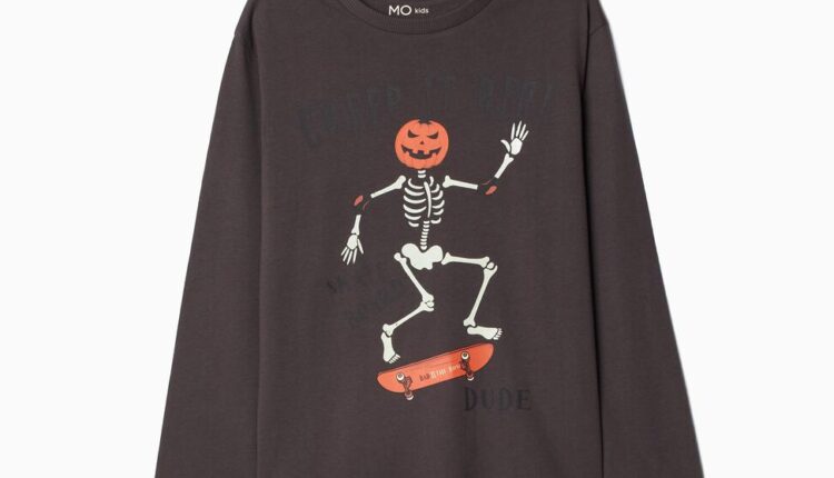 000041138554010 Aplat T-shirt de manga comprida Halloween brilho no escuro Menino Cinzento escuro 7,99