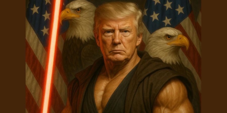 Casa Branca aposta em Star Wars e IA para reforçar imagem de Trump (musculado e de sabre em punho)